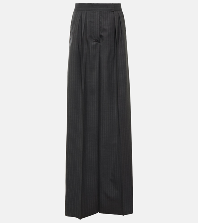 Max Mara Baba Pinstriped Wool Pants In 006 Black