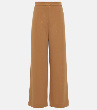 Max Mara Womens Camel Stelvio Sequin-embellished Mid-rise Wide-leg Woven Trousers