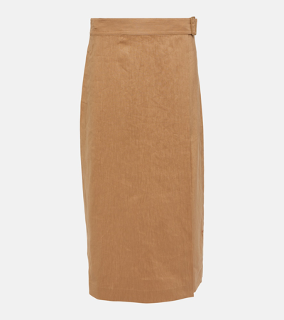 Vince Buckle Linen-blend Wrap Skirt In Brown