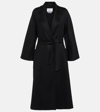 Max Mara Black Belted Long Coat With Notched Collar And Smooth Finish In Black