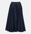 ALAÏA PLEATED HIGH-RISE DENIM MIDI SKIRT