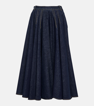 Alaïa Flared Denim Midi Skirt In Blue