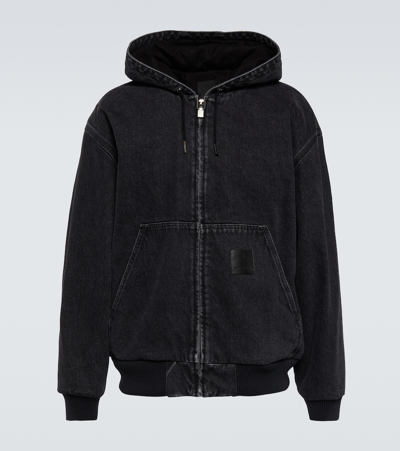Givenchy Logo-patch Denim Oversized Hoodie In Black