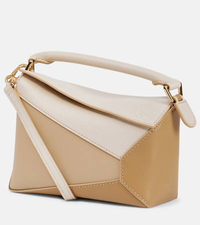 Loewe Puzzle Mini Leather Shoulder Bag In White/pap Craft