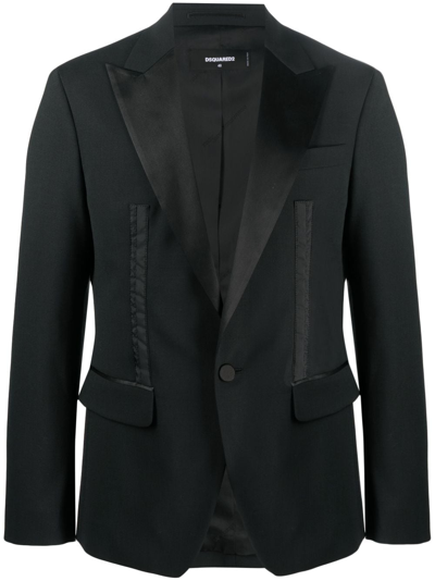 Dsquared2 Black Peaked Lapel Blazer In Animal Print