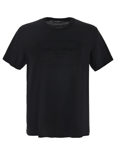 Dolce & Gabbana Black Embossed Logo Cotton T-shirt