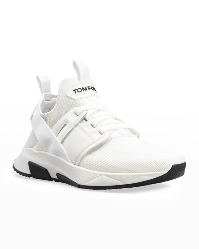 Tom Ford Men's Jago Mesh Leather Heel-strap Trainer Sneakers In Black + Black