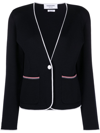 Thom Browne Contrasting-trim Collarless Jacket In Blue