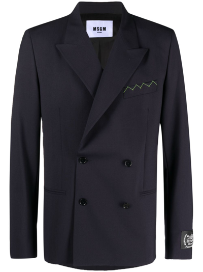 Msgm Double-breasted Peaked Blazer In Blue