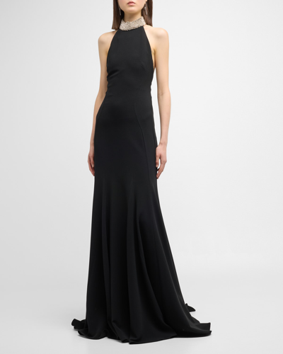 Stella Mccartney + Net Sustain Open-back Crystal-embellished Cady Gown In Black