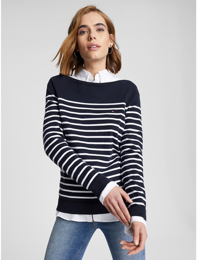 Tommy Hilfiger Boatneck Stripe Sweater In Desert Sky Multi