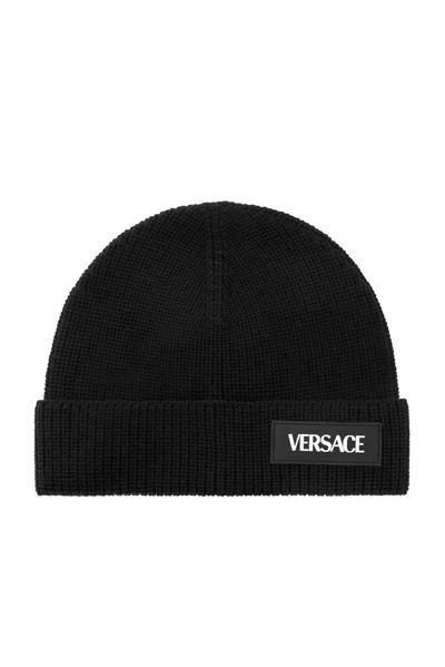 Versace Kids' Logo-patch Beanie Hat In Black