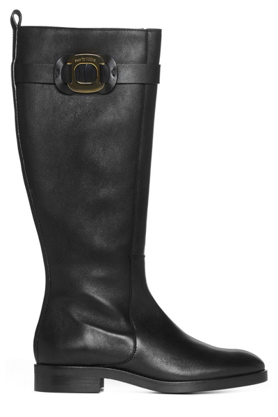 See By Chloé Logo Engraved Buckle Boots In Black