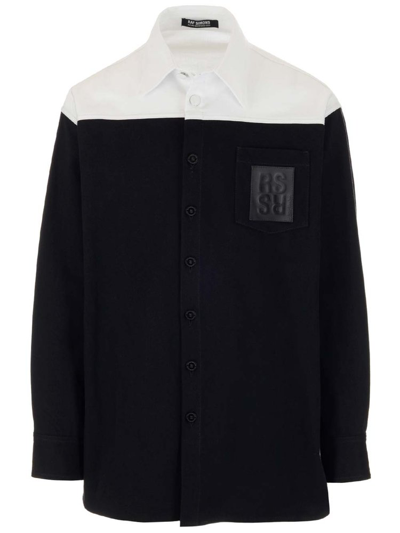 Raf Simons Logo-patch Panelled Shirt In Black