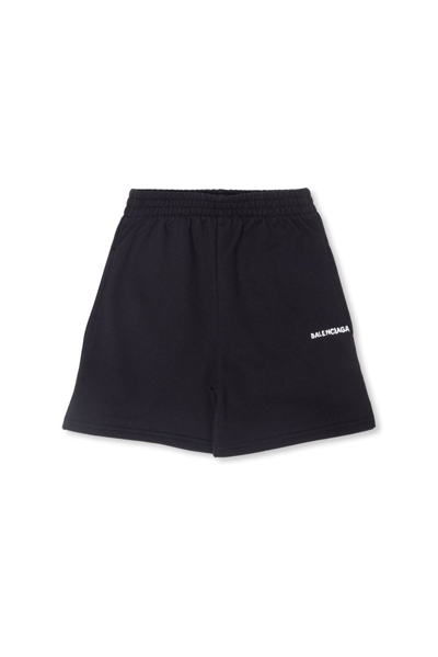 Balenciaga Kids Hand Drawn Logo Printed Jogging Shorts In Black