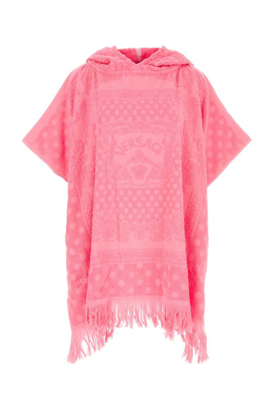 Versace Jacquard-logo Hooded Poncho In Pink