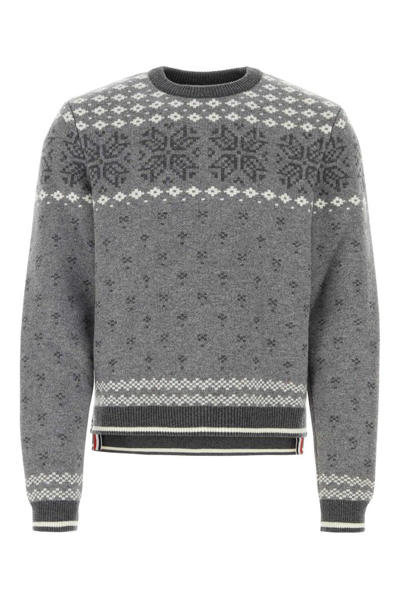 Thom Browne Pattern Knitted Sweater In Grey