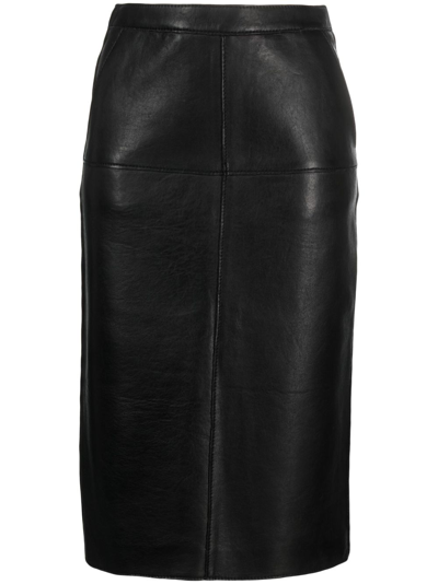 P.a.r.o.s.h Leather Pencil Midi Skirt In Black  