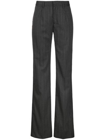 Alessandra Rich Pinstriped High-rise Straight Pants In Grey
