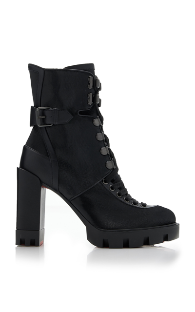 Christian Louboutin Macademia Red Sole Mid-calf Lace-up Boots In Black