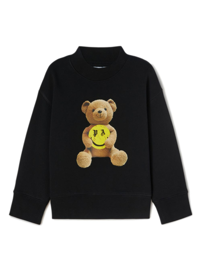 Palm Angels Kids' Bear-motif Cotton Sweatshirt In Black