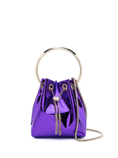 Jimmy Choo Bon Bon Patent-leather Bucket Bag In Purple