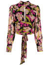 Pinko Rivelatore Floral Georgette Sash-tie Cutout Blouse In Black
