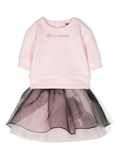 Karl Lagerfeld Babies' Logo-print Skirt Set In Pink