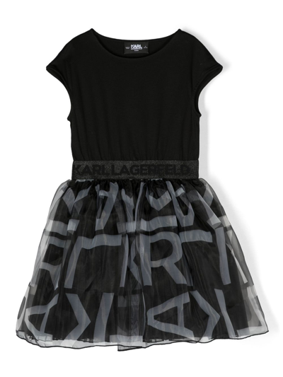 Karl Lagerfeld Kids' Logo-tape Cotton Dress In Black