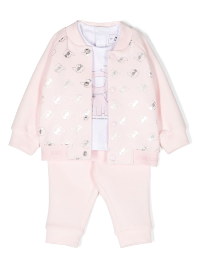 Karl Lagerfeld Babies' Graphic-print Tracksuit Set In Pink