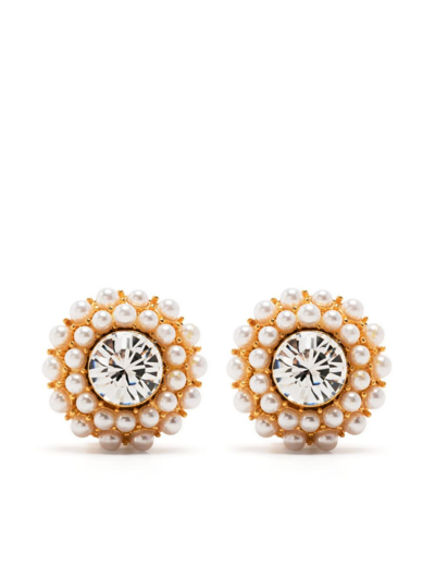 Kenneth Jay Lane Crystal-embellished Pearl Stud Earrings In Gold