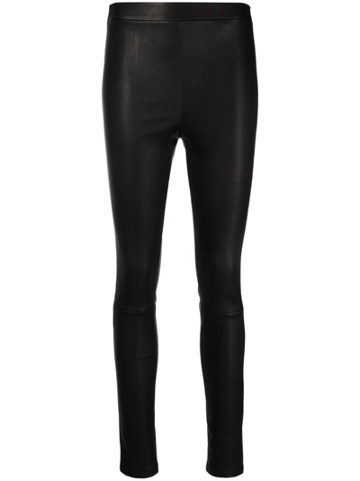 Theory High-waisted Leather Leggings In Brown