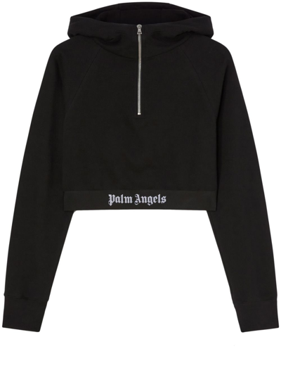 Palm Angels Logo-strap Cotton Cropped Sweatshirt In Black