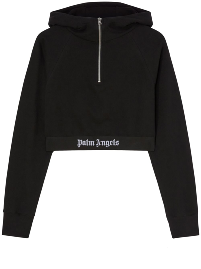 Palm Angels Logo-strap Cotton Cropped Sweatshirt In Black Black