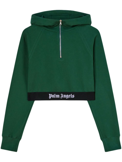 Palm Angels Logo饰带短款连帽衫 In Forest Green