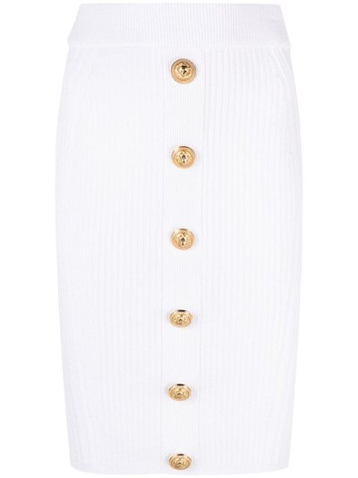 Balmain Rib-knit Pencil Skirt In White