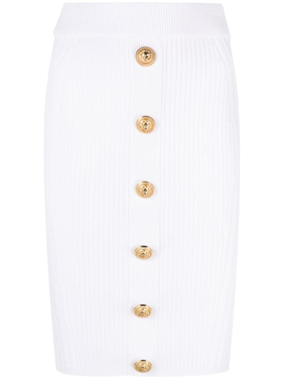 Balmain Embellished Knit Midi Skirt In Weiss
