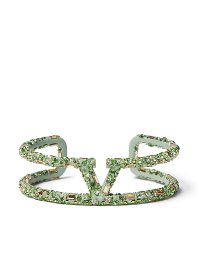 Valentino Garavani Women's Vlogo Signature Rhinestone Cuff Bracelet In Gold Green
