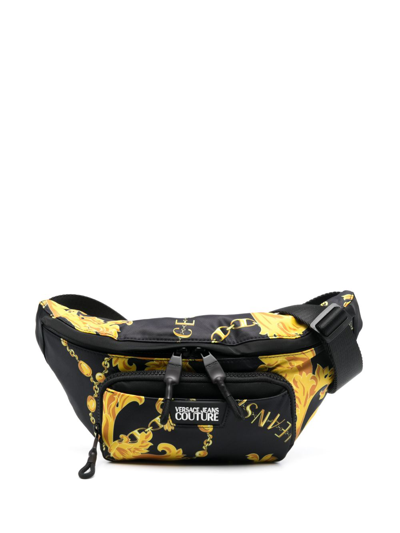 Versace Jeans Couture Chain Couture-print Belt Bag In Black