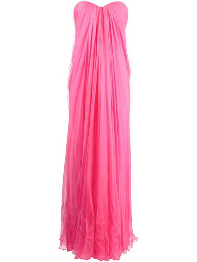 Alexander Mcqueen Gathered Silk-chiffon Bustier Gown In Sugar Pink |  ModeSens