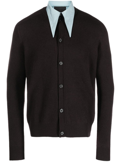 Prada Crewneck Knit Cardigan In Brown