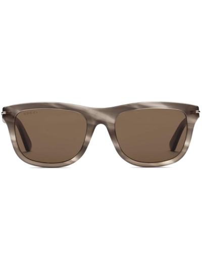 Gucci Striped Rectangular-frame Sunglasses In Brown
