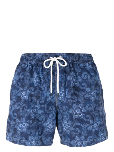 Fedeli Floral-print Swim Shorts In Blue
