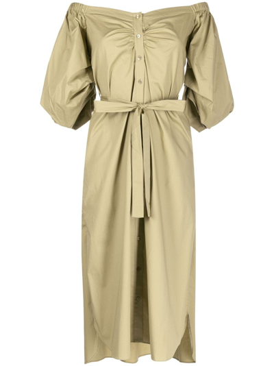 Staud Reese Off The Shoulder Stetch Cotton Shirtdress In Marrone