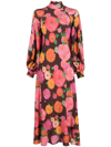 La Doublej Medici Floral-print Silk Midi Dress In Brown