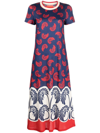 La Doublej Sporty Swing Floral-print Midi Dress In Blue