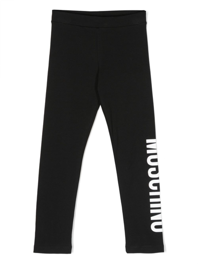 Moschino Kids' Logo-print Stretch-cotton Leggings In Black