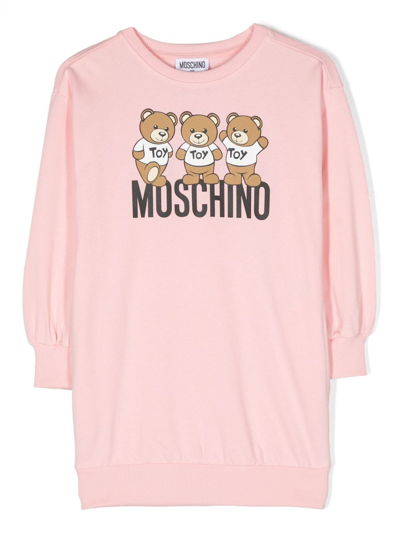 Moschino Kids' Teddy Bear Cotton Midi Dress In Pink