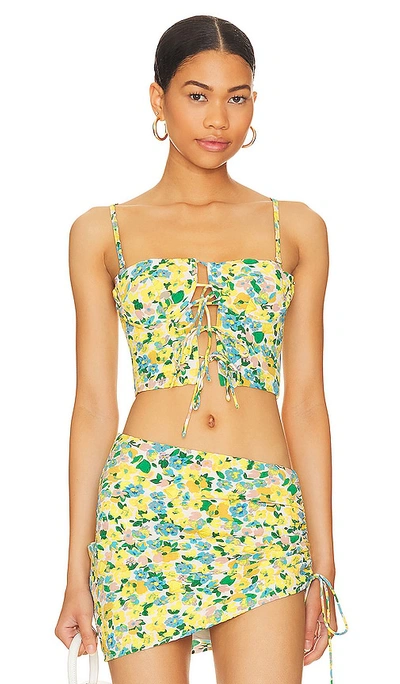 Superdown Kayla Corset Top In Yellow Floral