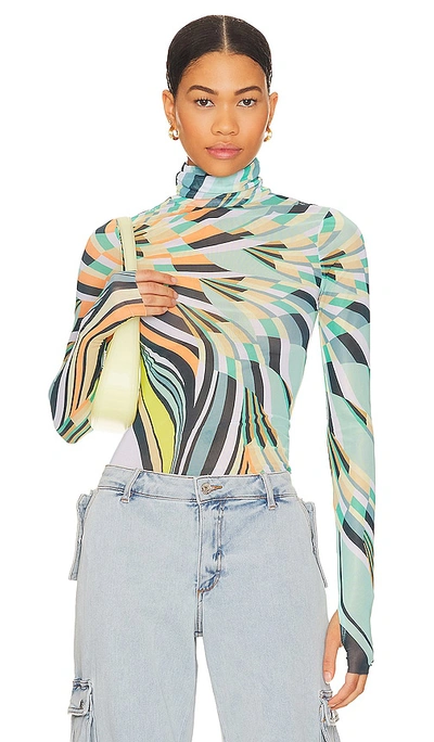 Afrm Zadie Mesh Turtleneck Top In Abstract